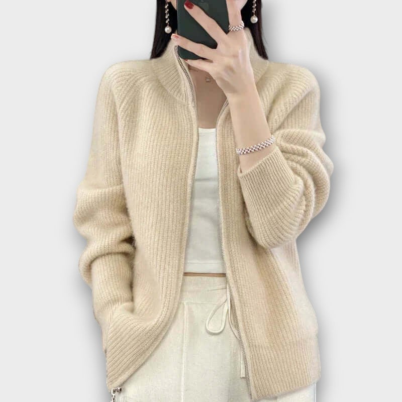 Cardigan en maille côtelée avec fermeture éclair (femme)