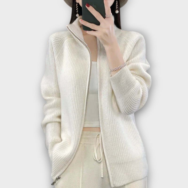 Cardigan en maille côtelée avec fermeture éclair (femme)