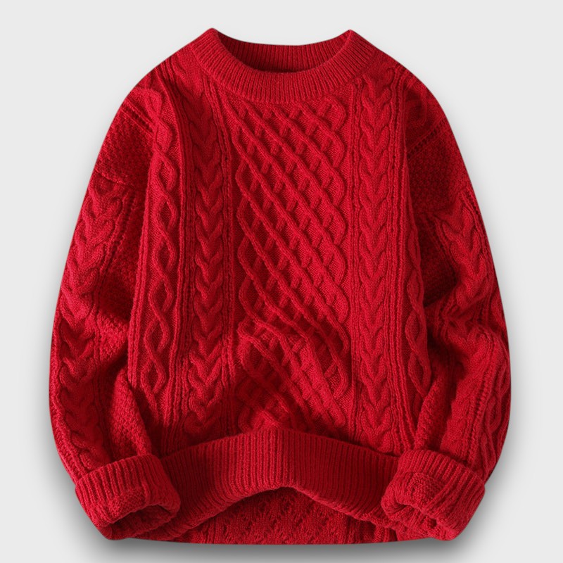Pull en tricot à motif torsadé à col rond (homme)