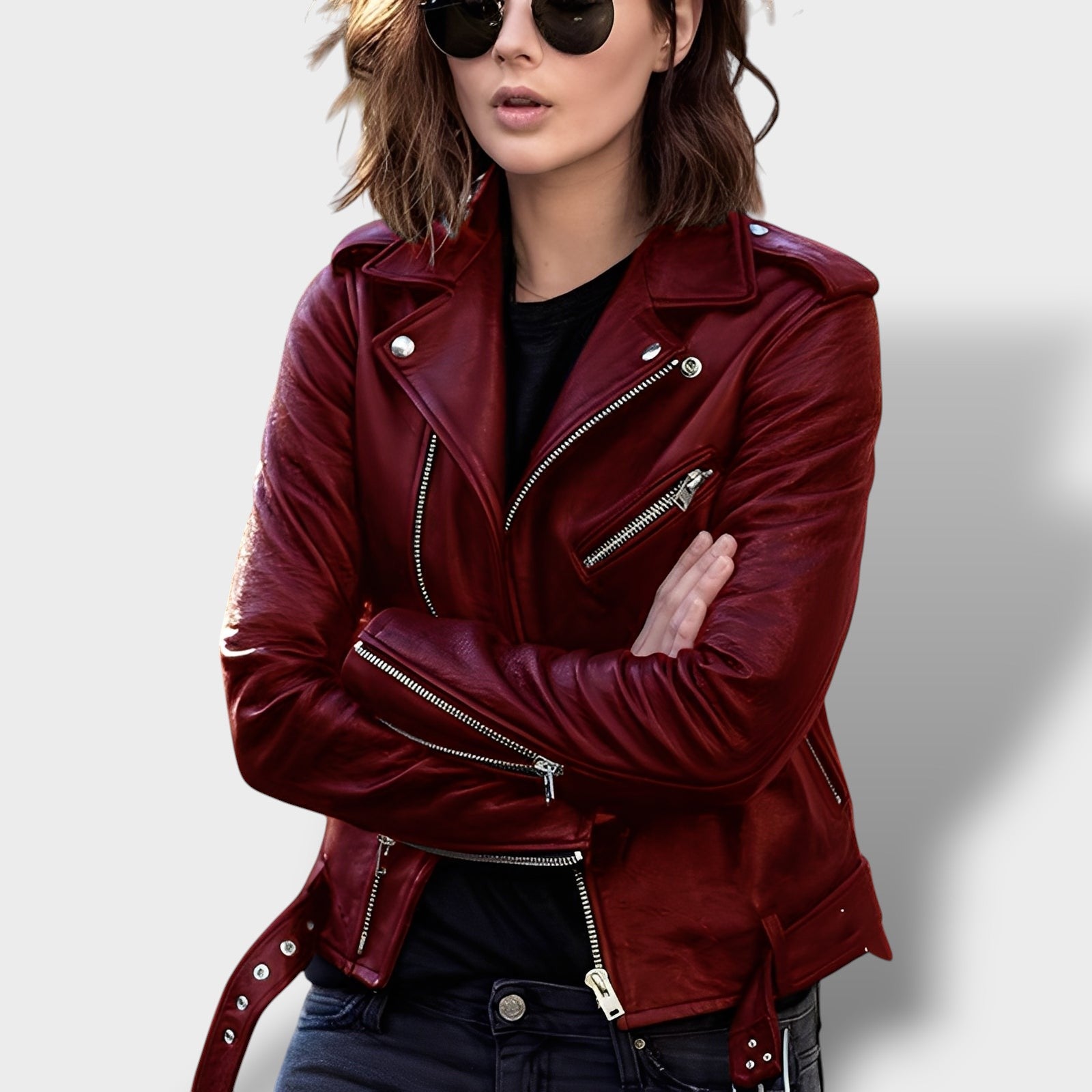 Veste motard en cuir classique (femme)