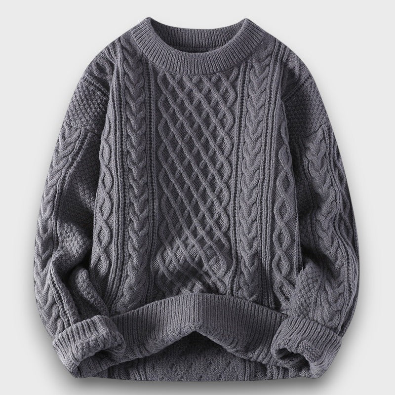 Pull en tricot à motif torsadé à col rond (homme)