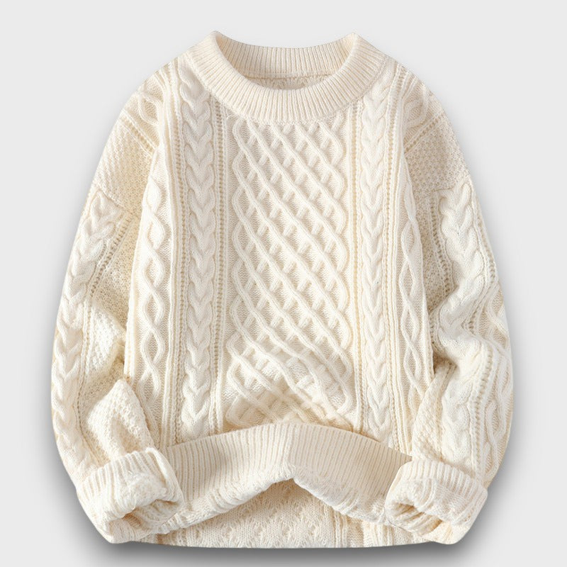 Pull en tricot à motif torsadé à col rond (homme)