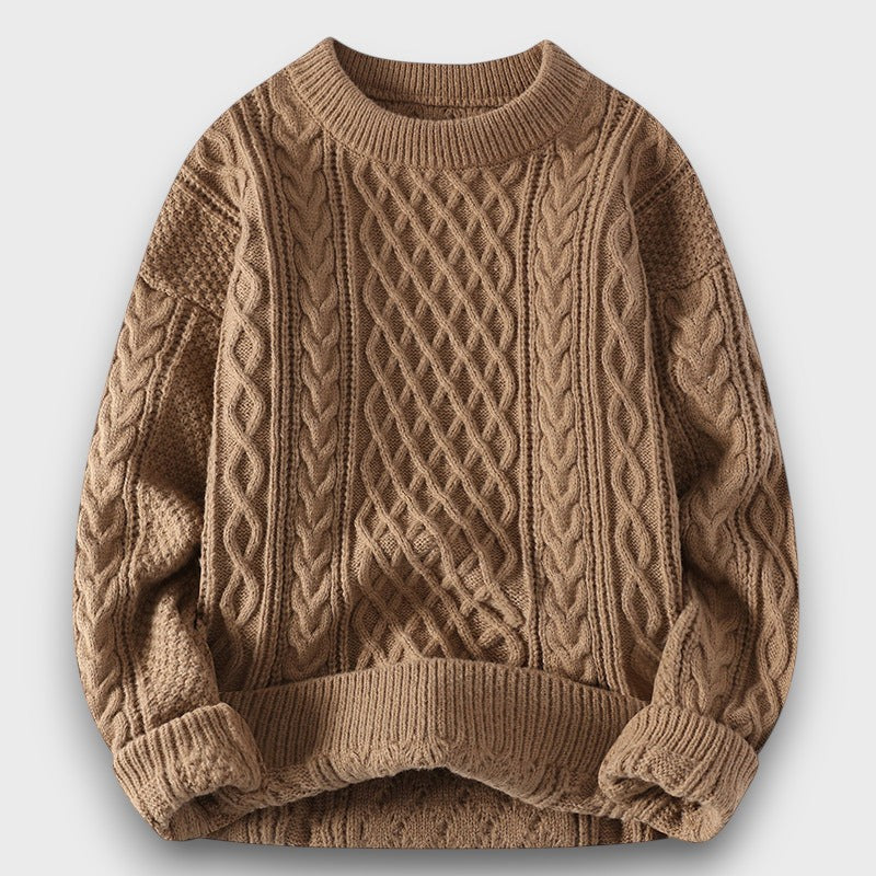 Pull en tricot à motif torsadé à col rond (homme)