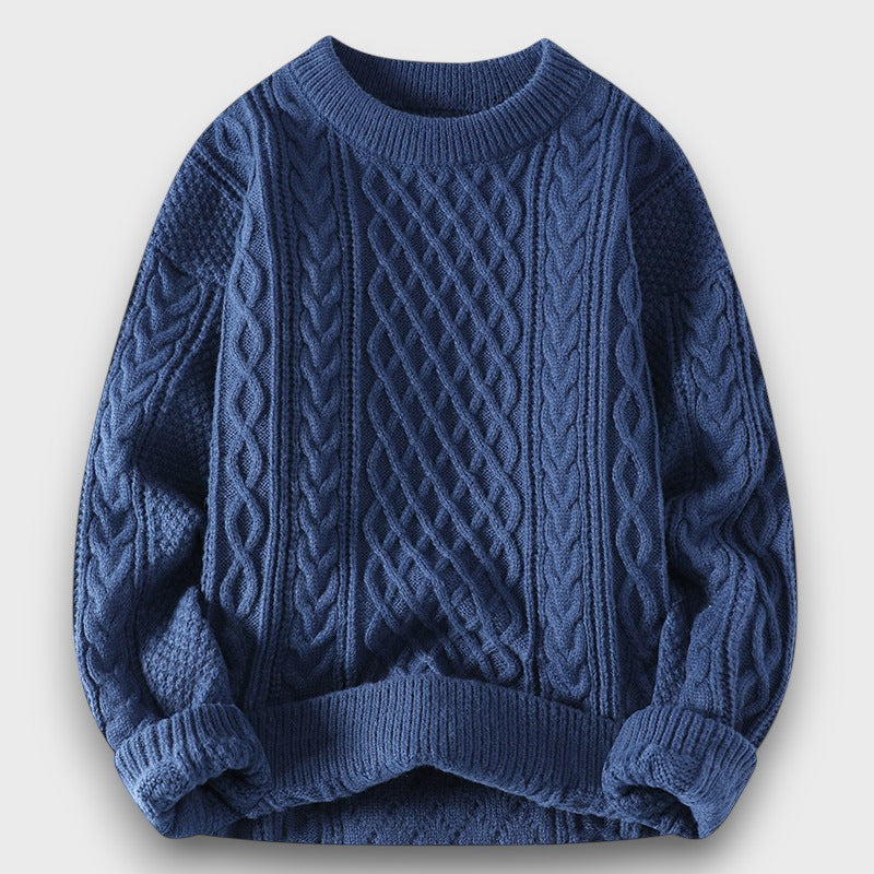 Pull en tricot à motif torsadé à col rond (homme)