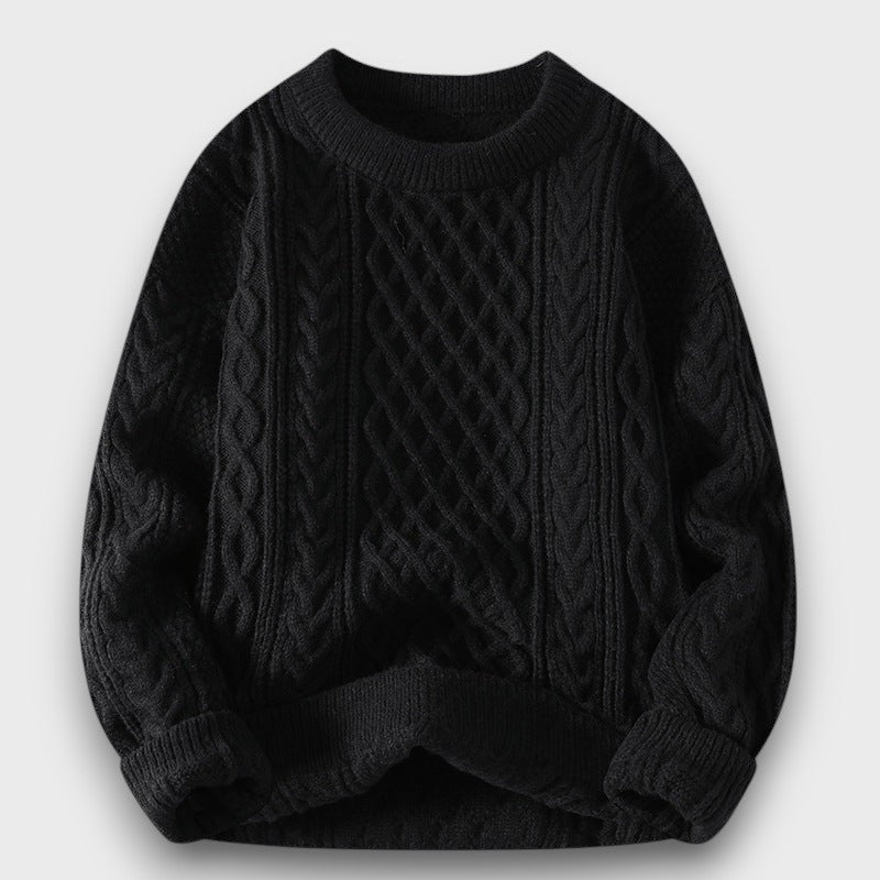 Pull en tricot à motif torsadé à col rond (homme)