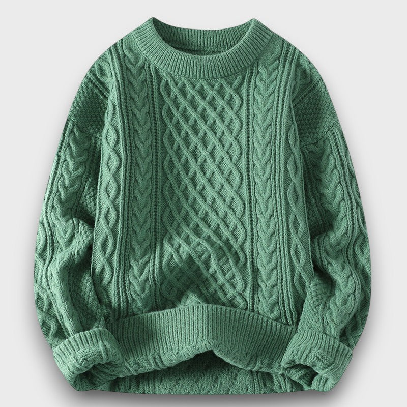 Pull en tricot à motif torsadé à col rond (homme)