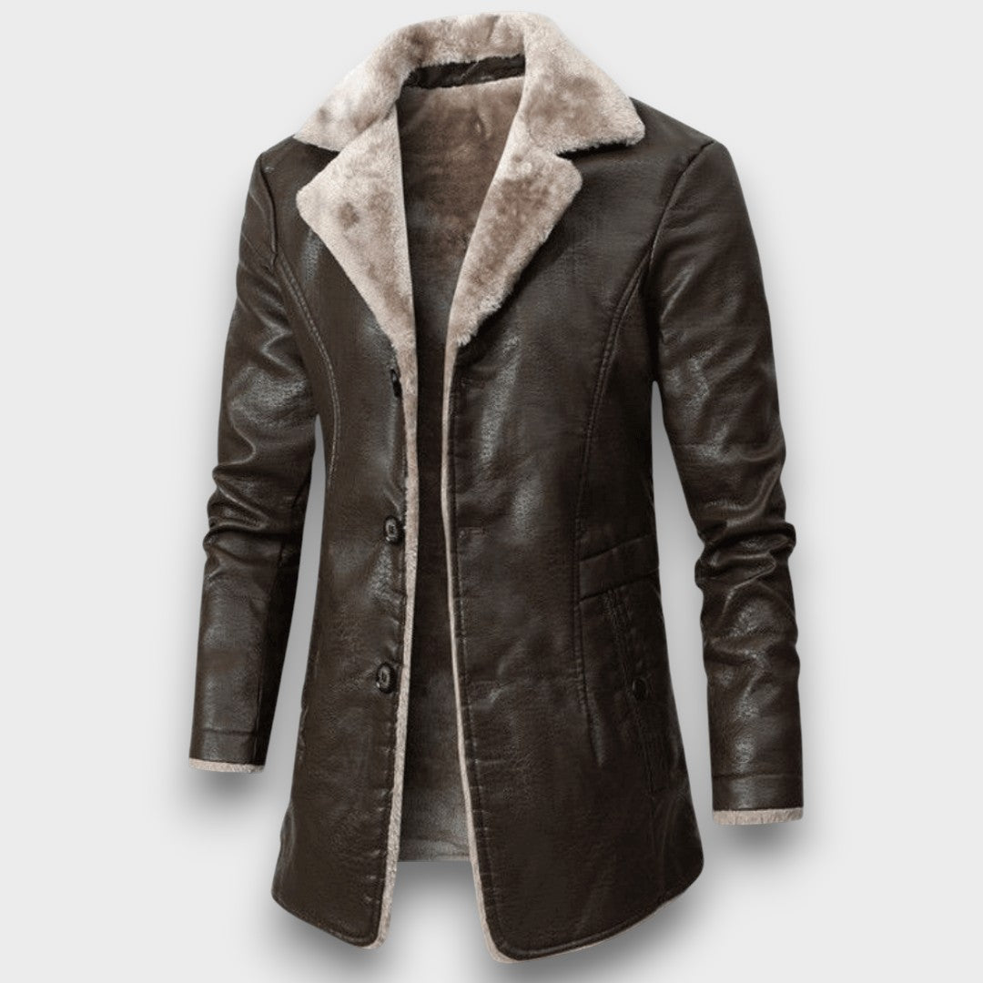 Veste en similicuir doublée avec col en fourrure (homme)