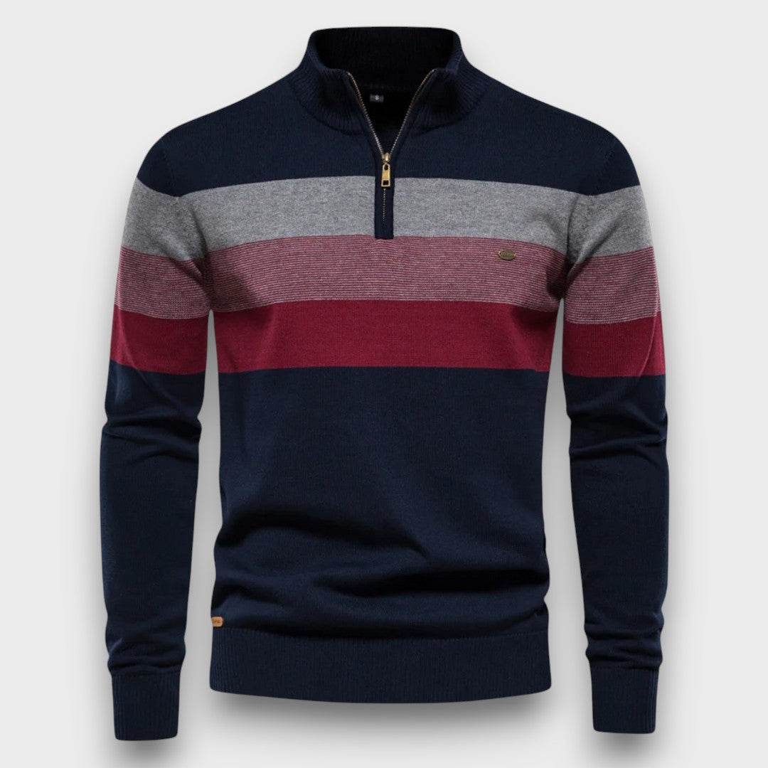 Pull homme zippé à rayures