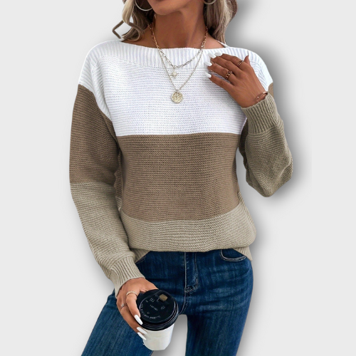 Pull tricoté à rayures et col rond (femme)