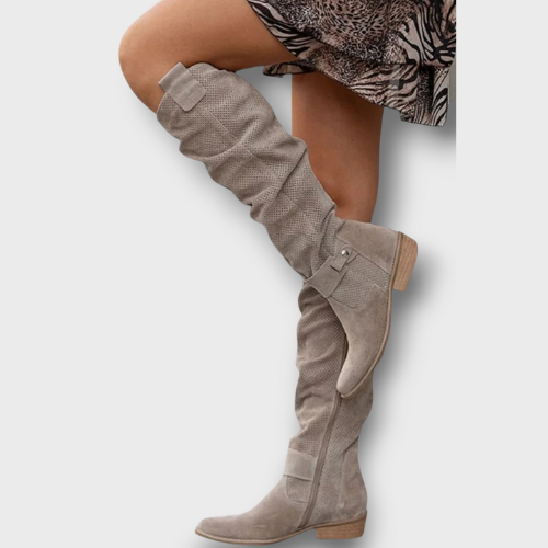 Bottes hautes en daim avec sangle à boucle (femme)