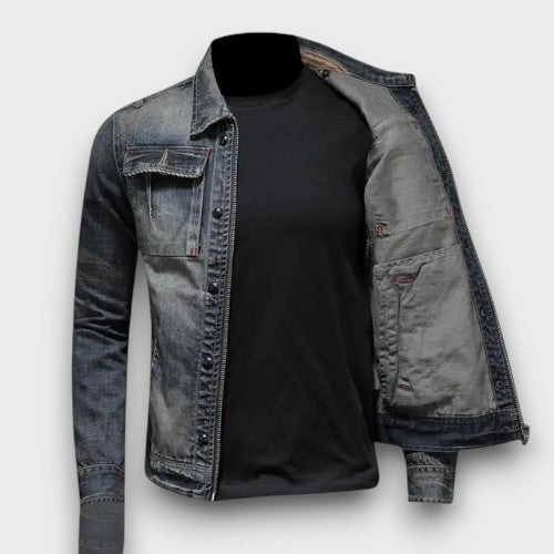 Veste en jean avec fermeture éclair et poches poitrine (homme)