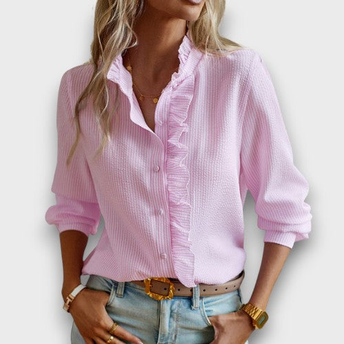 Blouse rayée volants manches longues (femme)