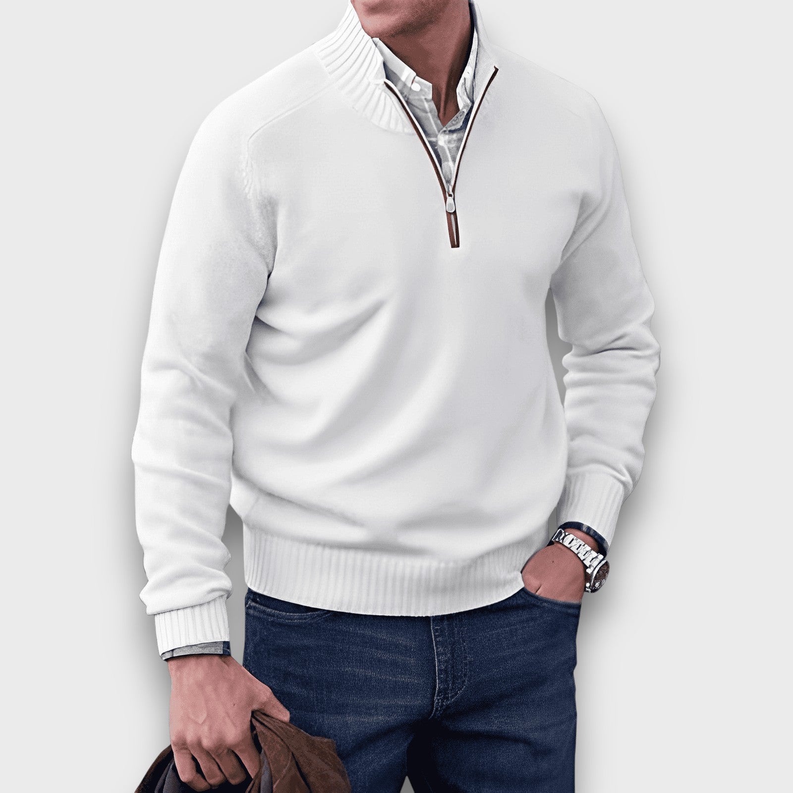 Pull en maille à col montant zippé (homme)