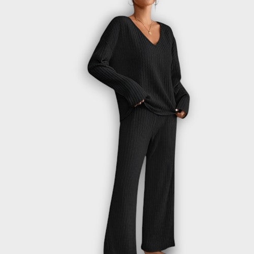 Ensemble deux pièces côtelé avec pull et pantalon (femme)
