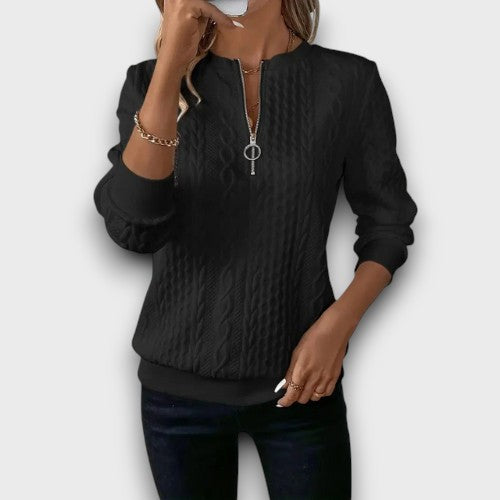 Pull femme en maille avec fermeture éclair