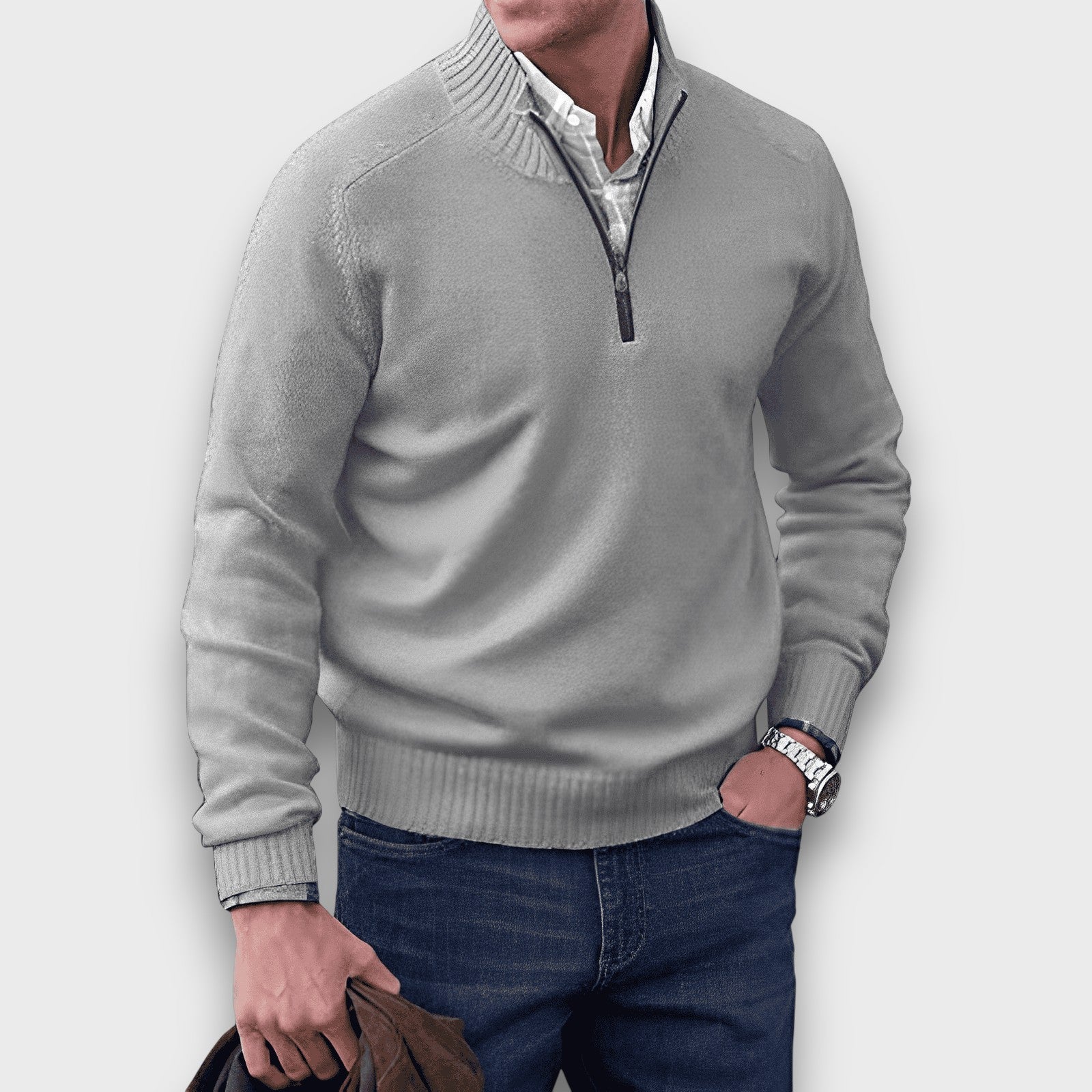Pull en maille à col montant zippé (homme)