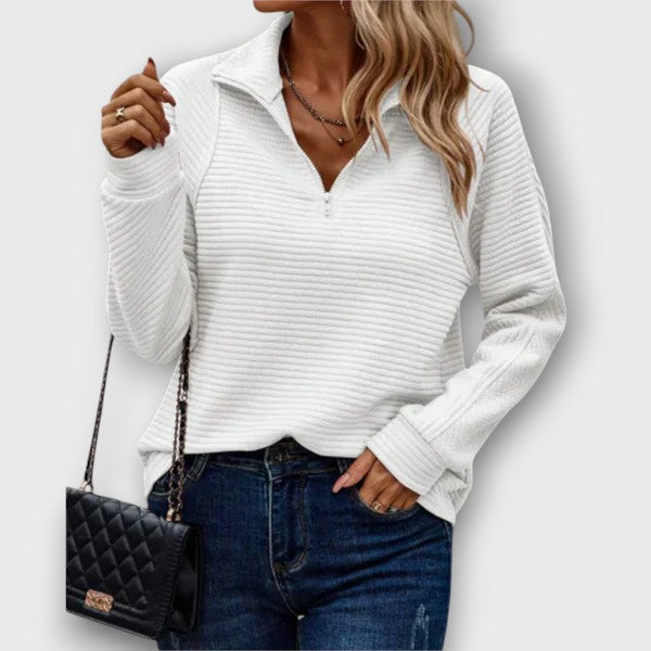 Pull côtelé à col zippé (femme)