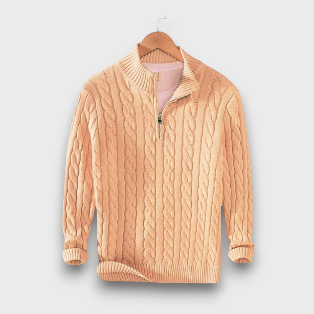 Pull homme en tricot torsadé avec fermeture éclair