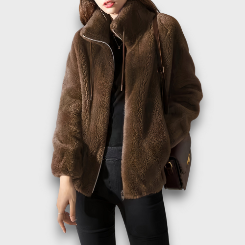 Veste femme en peluche avec fermeture éclair