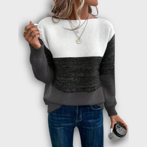 Pull tricoté à rayures et col rond (femme)