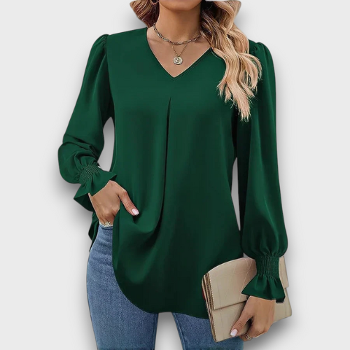 Blouse en satin col en v élégante à manches longues (femme)