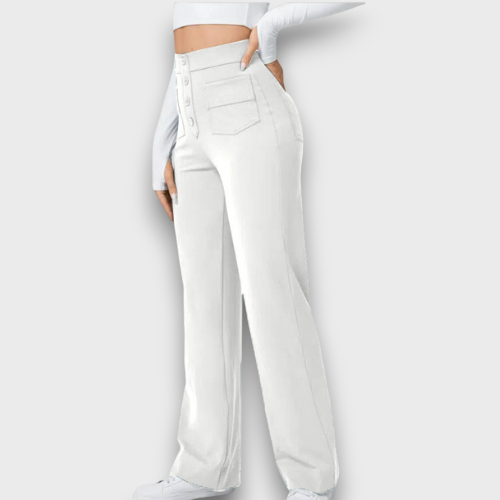 Pantalon taille haute à boutons (femme)