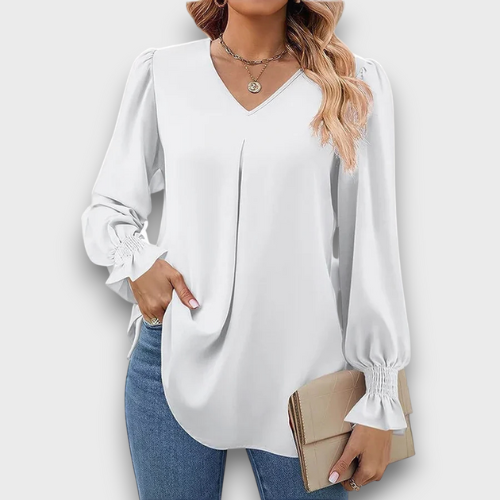 Blouse en satin col en v élégante à manches longues (femme)