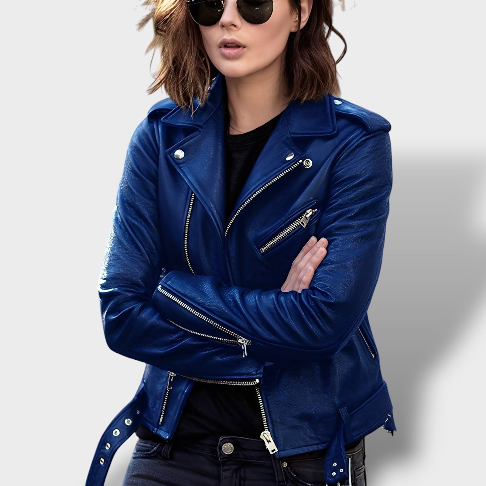 Veste motard en cuir classique (femme)