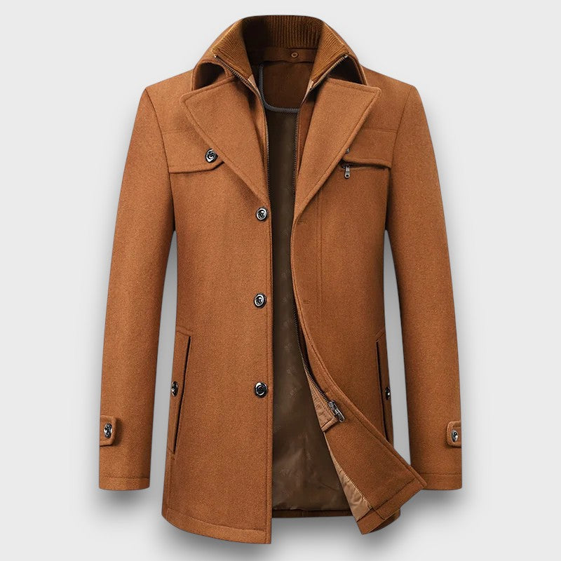 Manteau en laine avec fermeture zippée et boutonnée (homme)