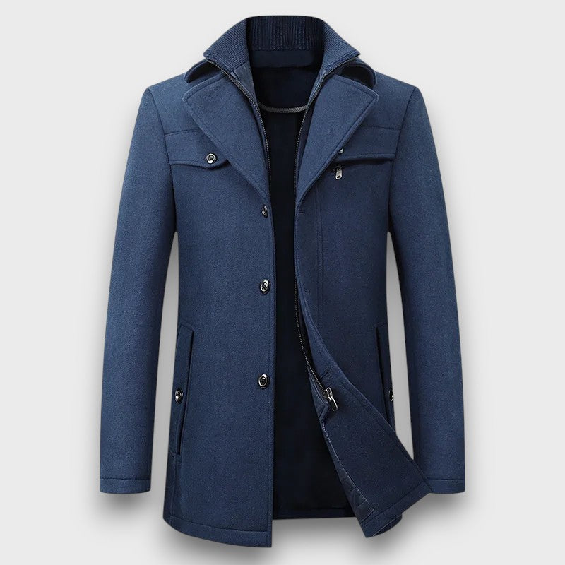 Manteau en laine avec fermeture zippée et boutonnée (homme)