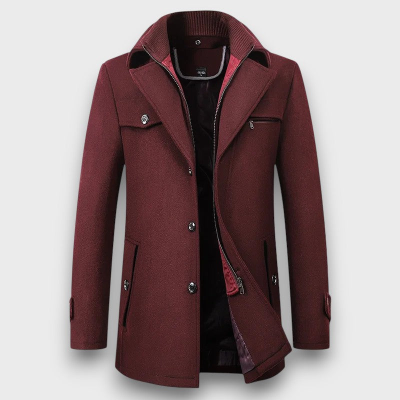 Manteau en laine avec fermeture zippée et boutonnée (homme)