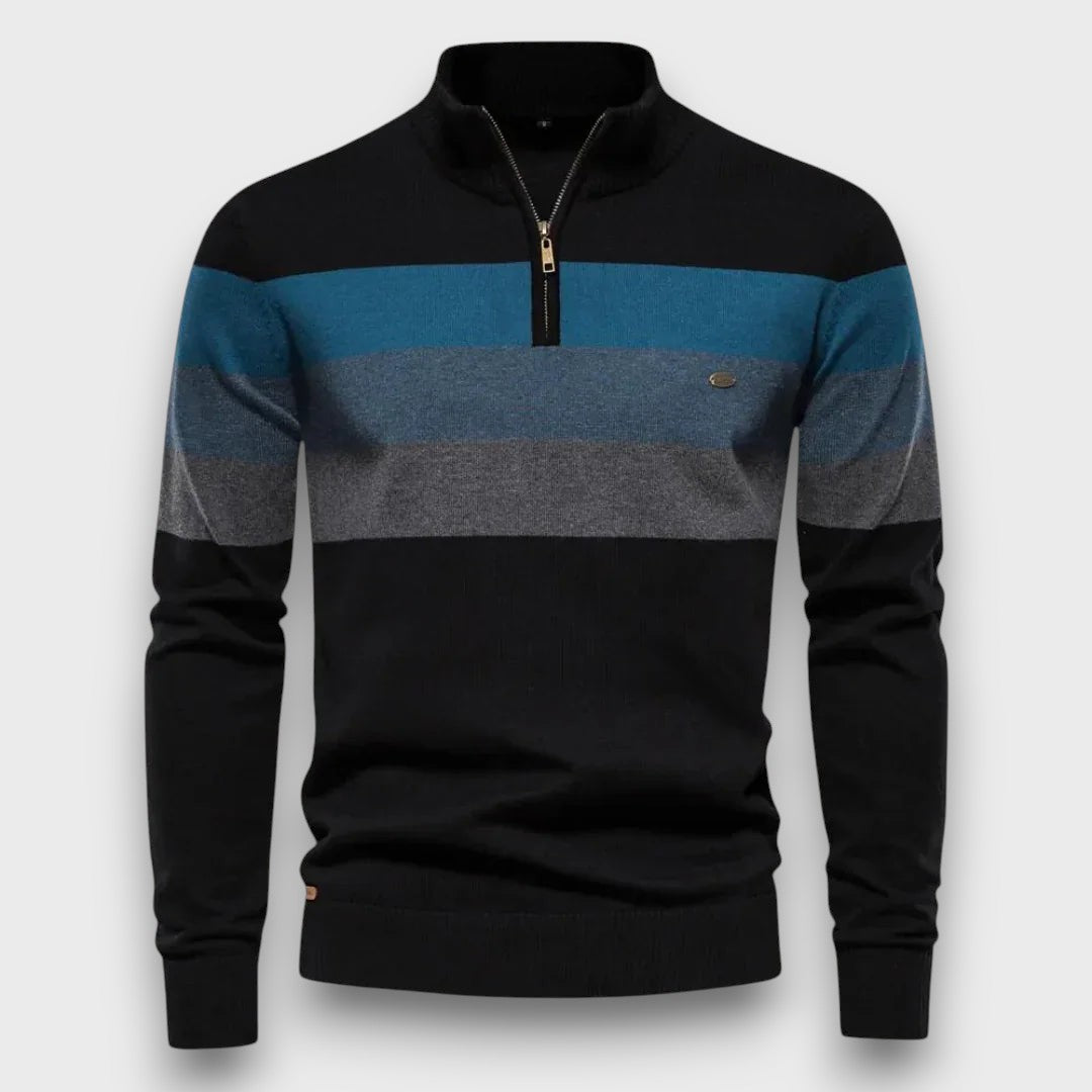 Pull rayé en tricot à col zippé (homme)