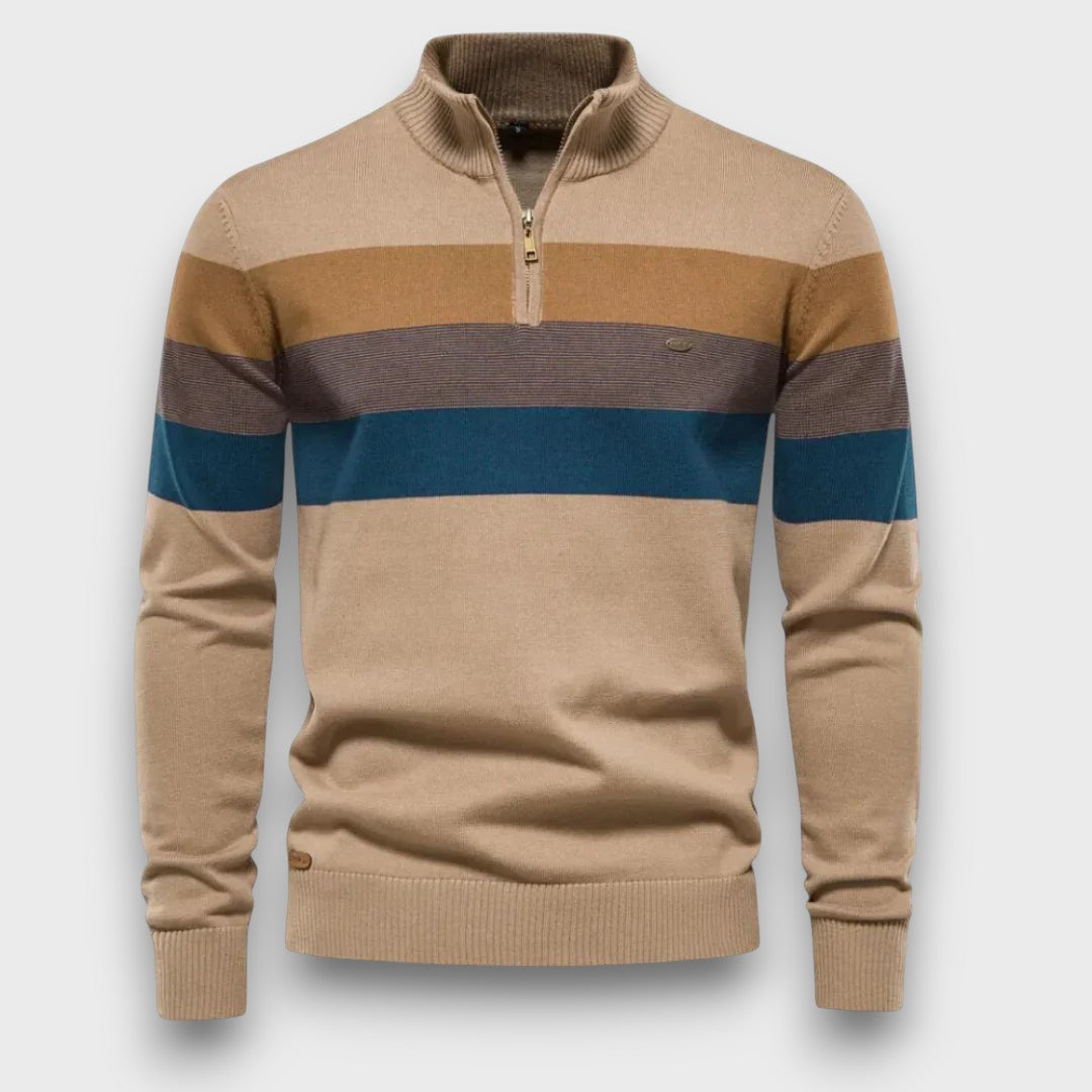 Pull rayé en tricot à col zippé (homme)