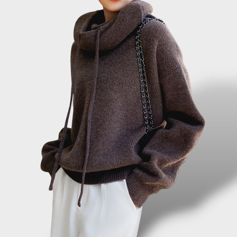 Sweat à capuche tricot col roulé manches longues (femme)