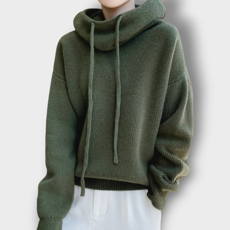 Sweat à capuche tricot col roulé manches longues (femme)