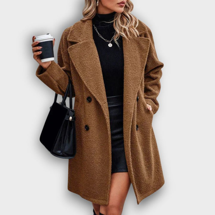 Manteau long façon teddy à col revers (femme)