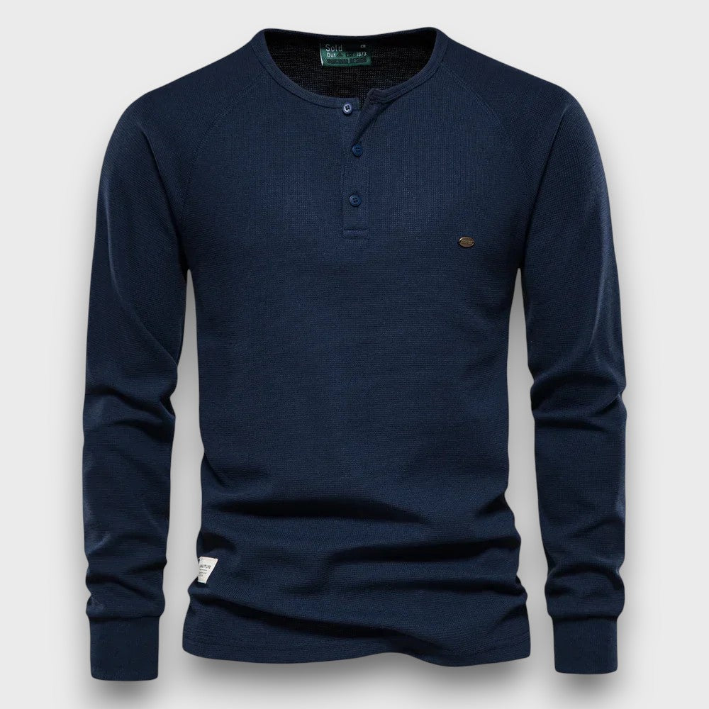 T-shirt à manches longues en coton avec patte de boutonnage décontracté (homme)