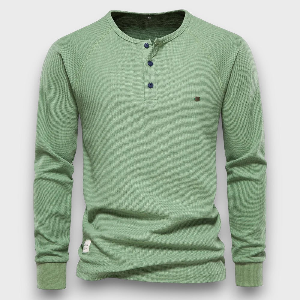 T-shirt à manches longues en coton avec patte de boutonnage décontracté (homme)