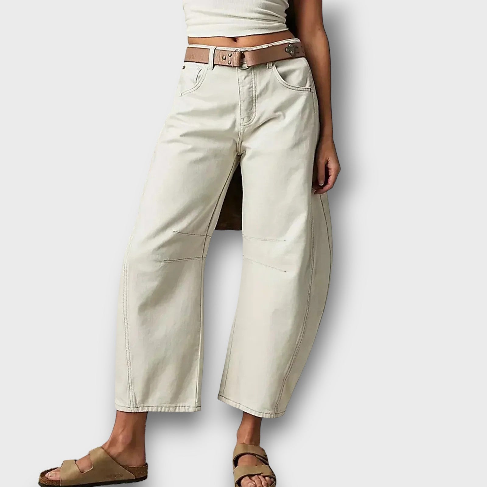 Pantalon décontracté taille haute à coupe large (femme)