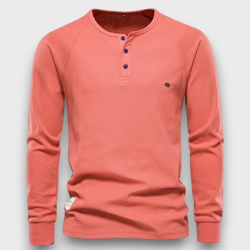 T-shirt à manches longues en coton avec patte de boutonnage décontracté (homme)