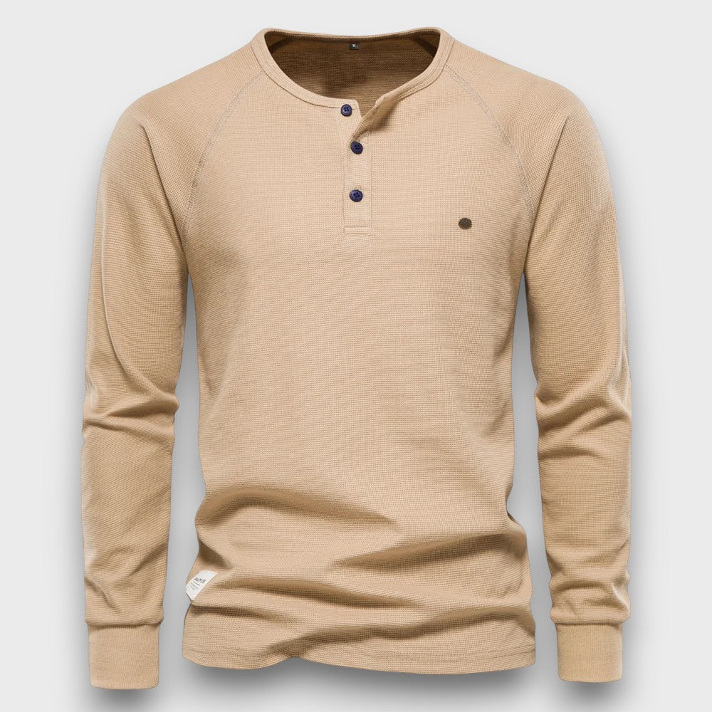 T-shirt à manches longues en coton avec patte de boutonnage décontracté (homme)