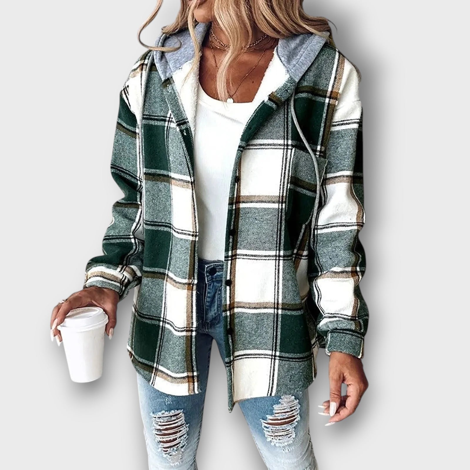 Veste femme à capuche et motif à carreaux