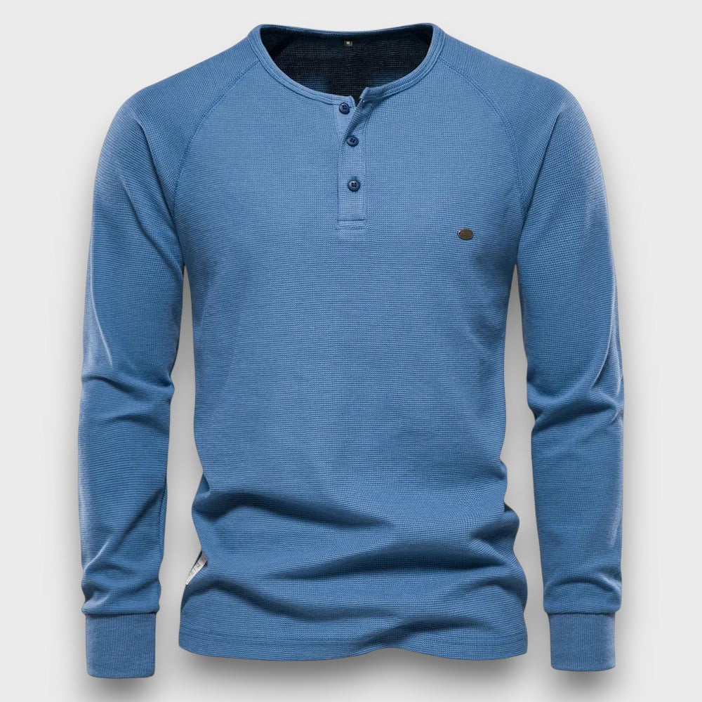 T-shirt à manches longues en coton avec patte de boutonnage décontracté (homme)