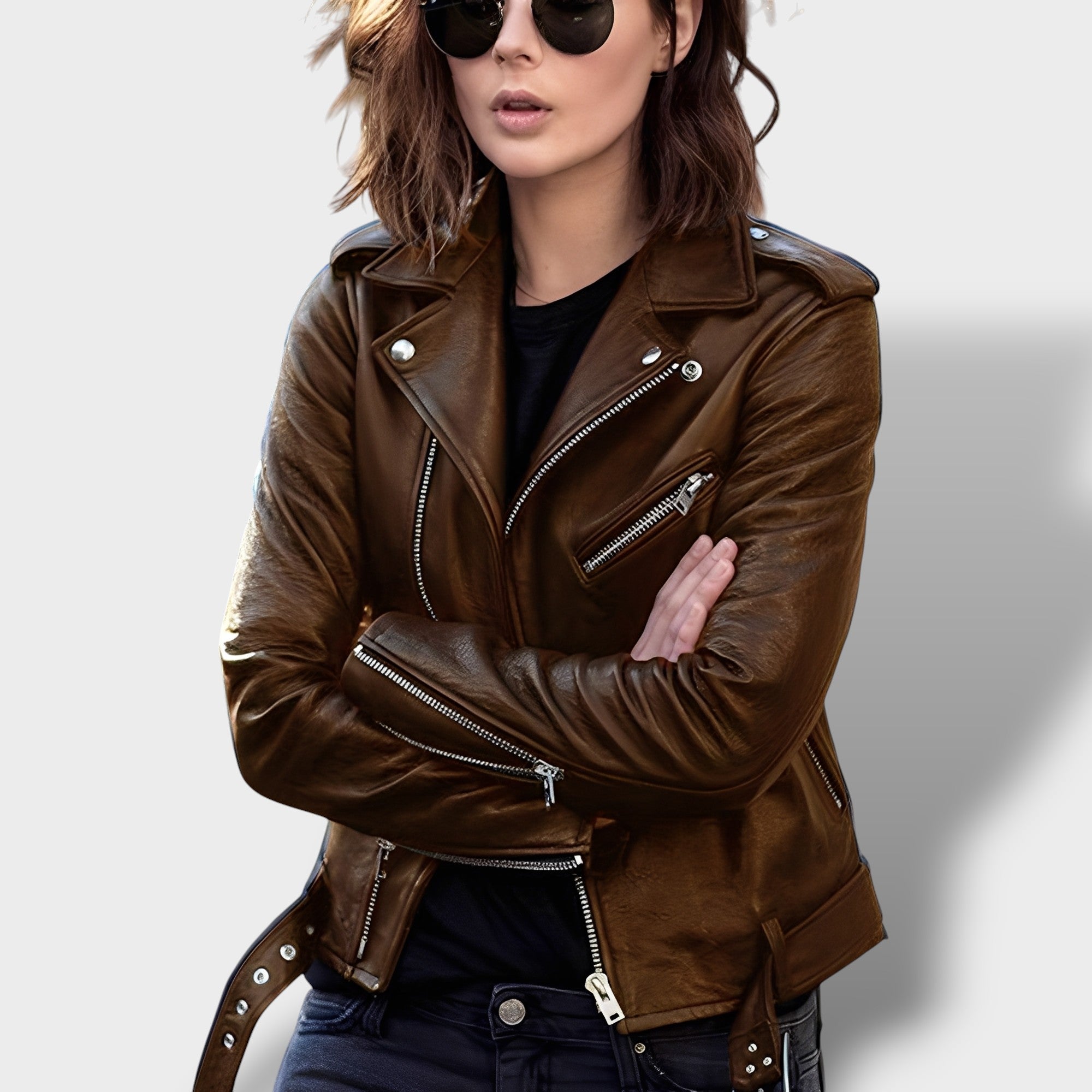 Veste motard en cuir classique (femme)