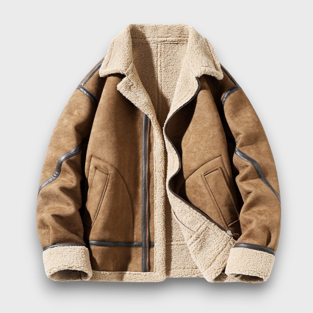 Veste en peau lainée avec détails en simili cuir (homme)