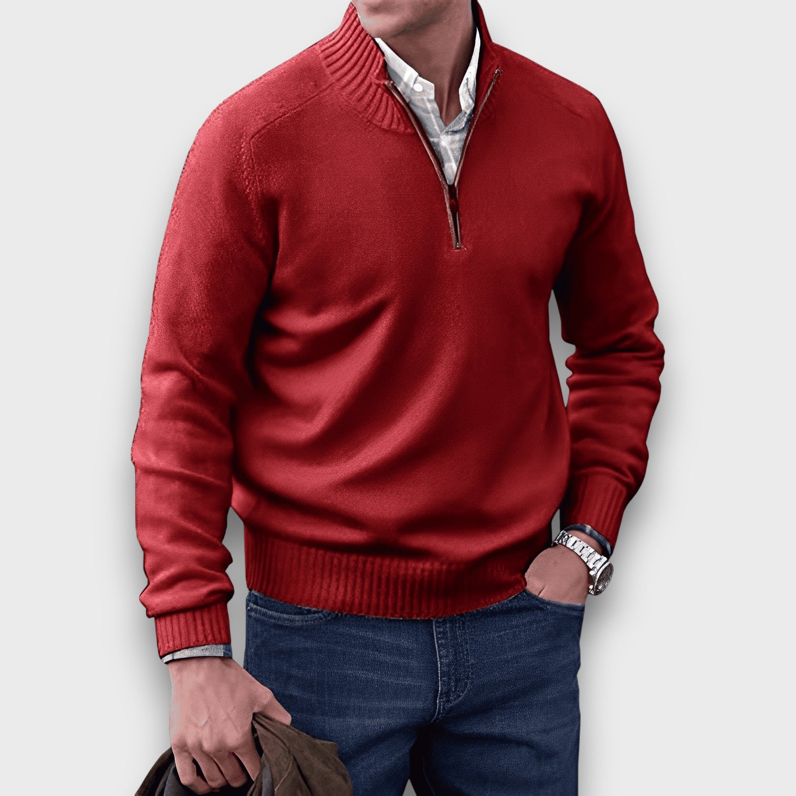 Pull en maille à col montant zippé (homme)