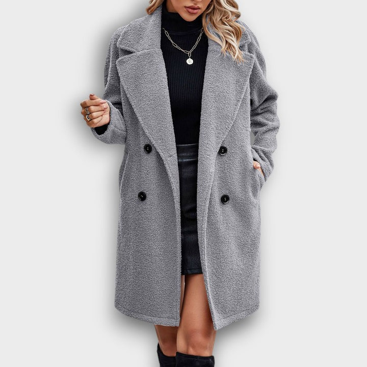 Manteau long façon teddy à col revers (femme)