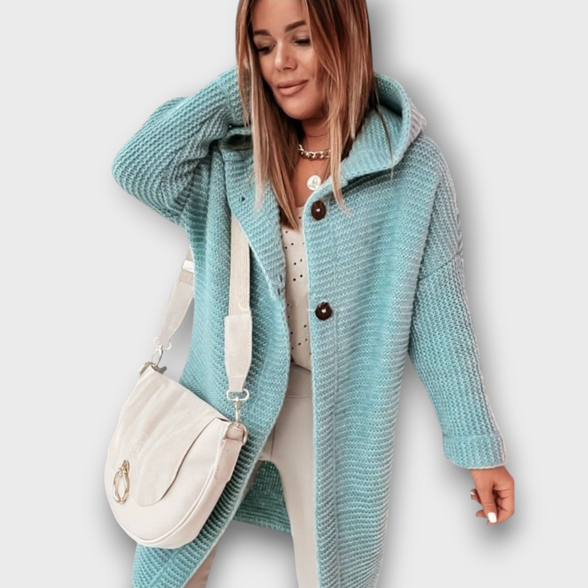Gilet en tricot à capuche avec boutons (femme)
