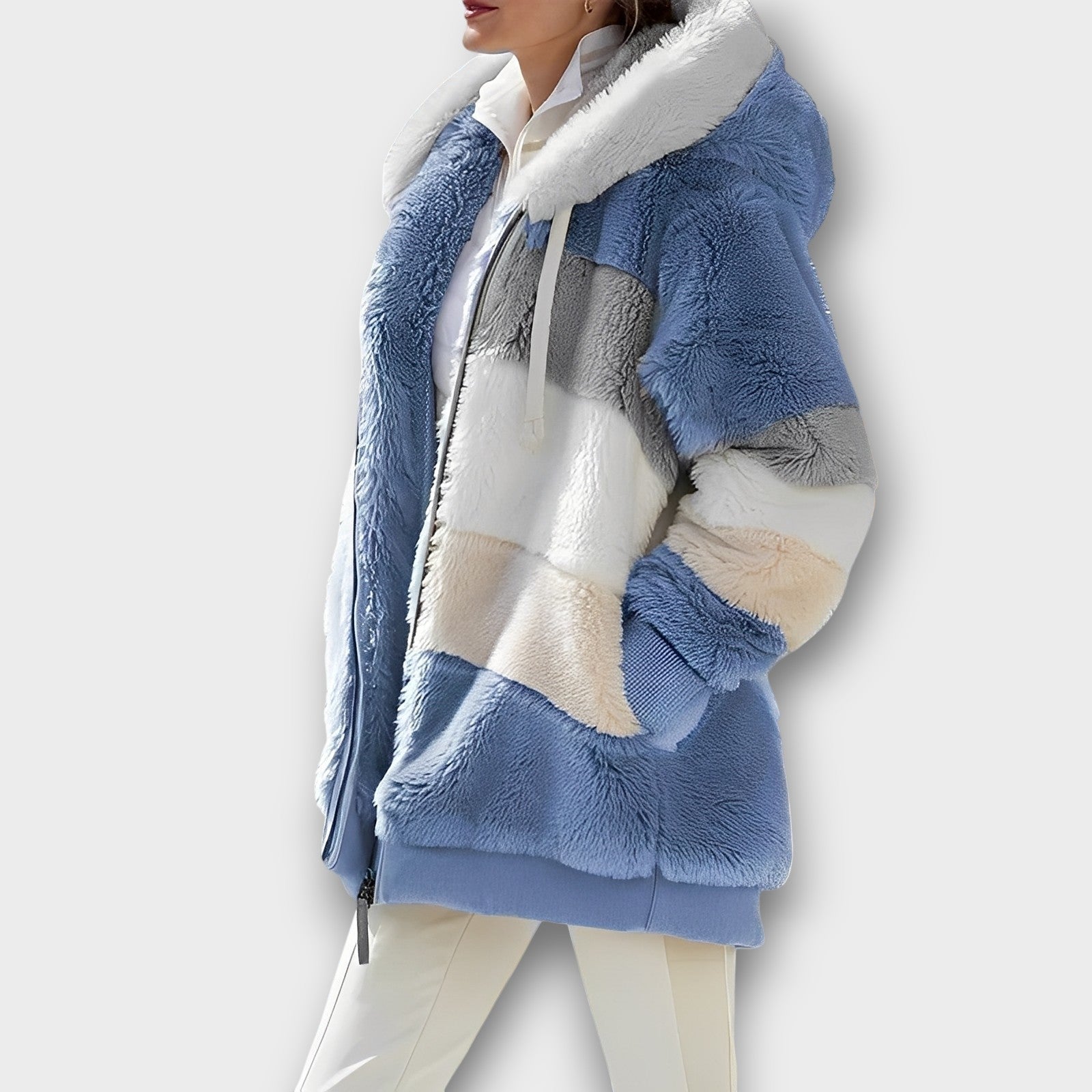 Veste d’hiver douce à blocs de couleur avec capuche (femme)