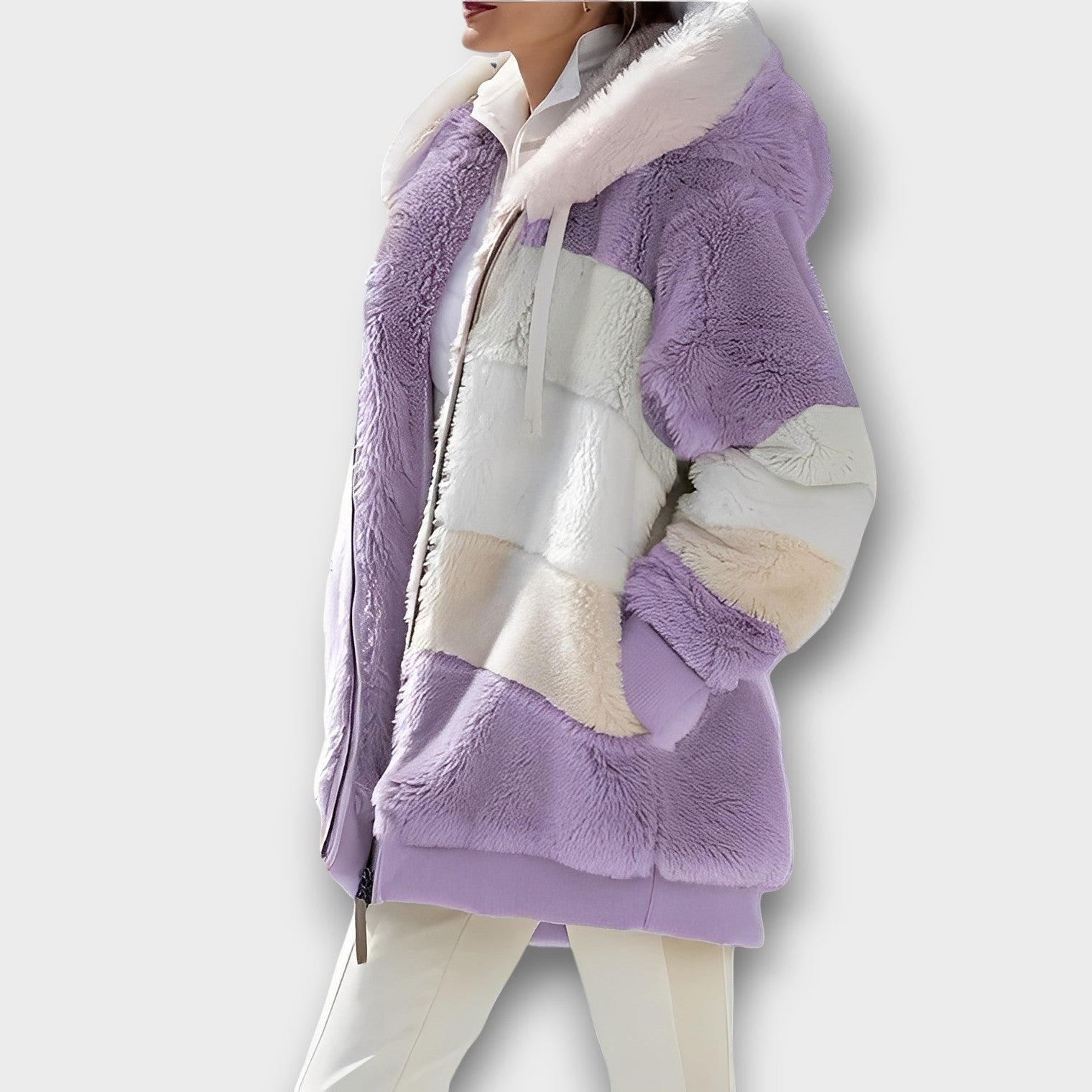 Veste d’hiver douce à blocs de couleur avec capuche (femme)
